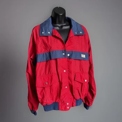 OUTDOOR EXCHANGE Men's Large Lightweight Bomber Jacket Windbreaker Red/Navy Vtg - Image 1 of 4