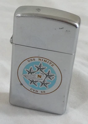 Isqueiro Zippo 1978 USS Nimitz CVN-68 porta-aviões azul marinho fino prata militar - Imagem 1 de 4