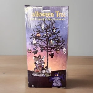 Vintage Halloween Lighted House & Tree 12 Spooky Glass Ornaments 22" Tall - Picture 1 of 3