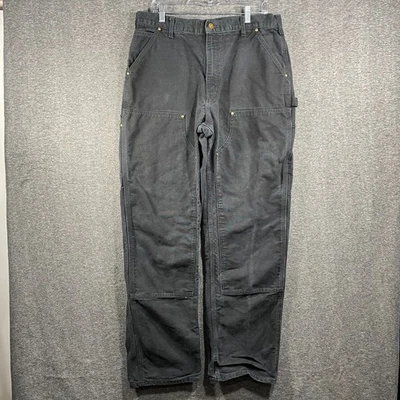 CARHARTT B01 USA Mens 36x34 Fits 34x33 Black Duck Double Knee Work Utility Pants - Image 1 of 4