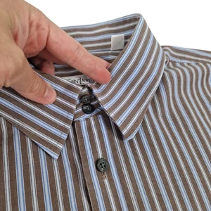 Camisa YSL Para Hombres 2XL XXL Doble Botón Cuello Rayas De Colección Azul Marrón - Imagen 1 de 13