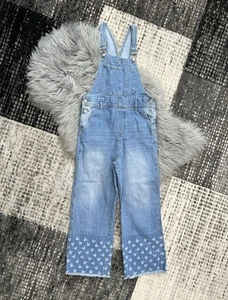 Zara + Disney Mickey Mouse Girl Denim Raw Hem Overalls in Blue Size 13/14 - Picture 1 of 5