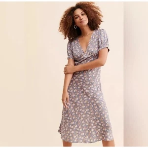 Free People Jens Pirate Booty Gray Daisy Printed Short Sleeve Midi Dress Sz S N - Picture 1 of 9