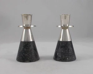*RAR* 2 candelabros de diseño estilo Art Deco piedra natural con plata 830 Finlandia - Imagen 1 de 14