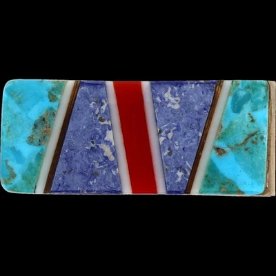 Money Clip Native American Turquoise Lapis Coral Shell Inlay Artisan Southwest - Image 1 of 3