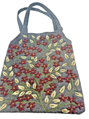 Bolso/cartera de lana vintage gris adornado a mano con cuentas, bordado (hecho en India) Foto 1 de 4