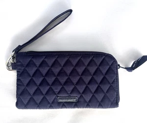 Vera Bradley Frizione Polso Protezione RFID Navy Trapuntata Foto Finestra 8"Wx4,5"H - Foto 1 di 8