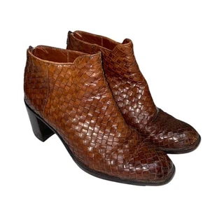 COLE HAAN Brown Woven Leather Ankle Boots Size: 8.5 B - Picture 1 of 8