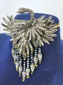 VINTAGE KLAR & SCHWARZ STRASS "ANMUTIGE SCHÖNHEIT" SCHWAN BROSCHE / ANSTECKNADEL - HIEDI DAUS - Bild 1 von 11