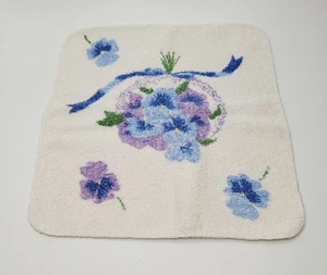 Vintage Blumenstrauß Waschlappen Handtuch blau lila Blumen Baumwolle Frottee 2 Stück - Bild 1 von 3