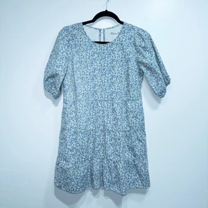 New Abercrombie & Fitch Blue Micro Floral Puff Sleeve Mini Dress Size Small - Picture 1 of 7