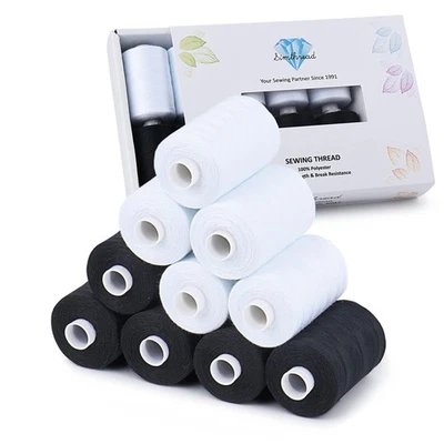 Simthread 10 Spool Sewing Thread White Black 1000 Yards Polyester All Purpose - Image 1 of 4