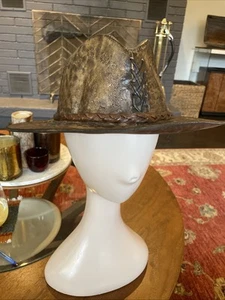Vintage Leather Hat Western Southwest Stamped Brown Leather Size Medium - Picture 1 of 10