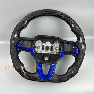 Volante de cuero de fibra de carbono negro personalizado para Dodge Durango 2017 Foto 1 de 4