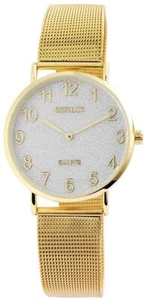 Damenuhr Armbanduhr Edelstahlmeshband goldfarben glitzerndes Ziffernblatt Analog - Bild 1 von 3