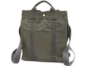 Authentic HERMES Her Line Ade MM Canvas Backpack Grey 18698805 - Picture 1 of 24