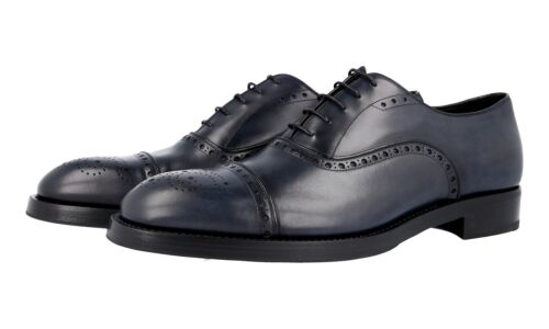 Chaussures habillées PRADA HAUT DE GAMME Oxford bout bonnet 2EA135 Bleu NEUF US 10 EU 43