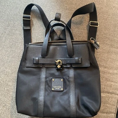 Henri Bendel Small Jetsetter Backpack Black Canvas Gold Hardware Unused READ - Image 1 of 4