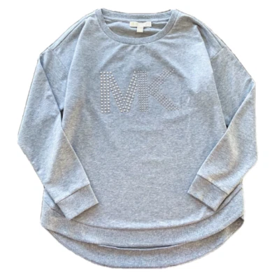 MICHAEL KORS Women's Silver Studded MK Logo Sweatshirt PEARL HEATHER Size M - Image 1 of 4