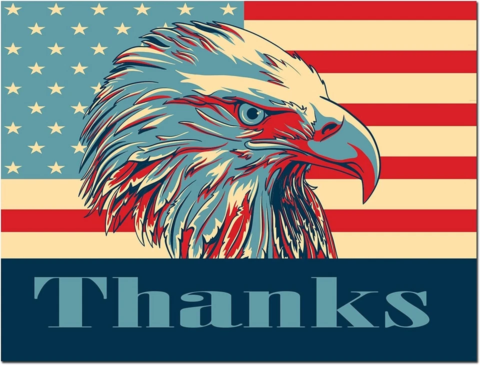 Патриотические благодарственные карточки с белоголовым орлом — пустые внутри — 5,5 дюйма x 4,25 дюйма — упаковка 24 шт. - Изображение 1 из 4