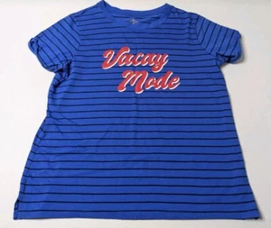 St John's Bay T-Shirt Women's PL Blue Striped Graphic Short Sleeve - Picture 1 of 5