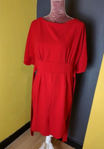 VALENTINO Armadio abito rosso a balze con spacco davanti e stile kimono maniche corte 14UK