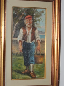 Altes Gemälde Öl Auf Tabelle Unterzeichnet Mit Schöner Holzrahmen - Bild 1 von 12