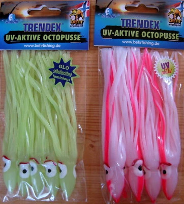 unmontierte Octopusse Inhalt 5 Stück Länge 12cm UV aktiv oder selbstleuchtend - Bild 1 von 4