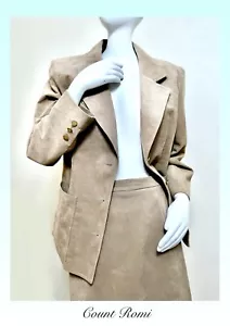 Giacca Gonna Vintage Count Romi Ultra Scamosciato Beige Nudo Cachi Abito L - Foto 1 di 6