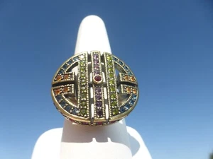 HEIDI DAUS Signed GOLD TONE TOPAZ RED GREEN PURPLE RHINESTONE RING SIZE 9 - Picture 1 of 5