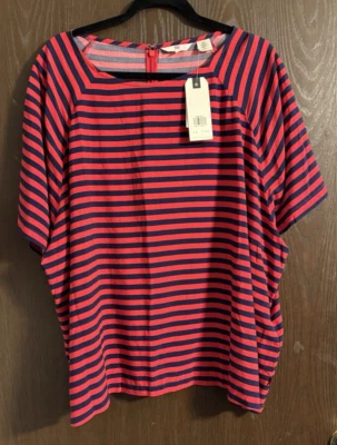 Top de manga corta a rayas rojas y azules Levi's para mujer 3X - Nuevo con etiquetas Foto 1 de 2