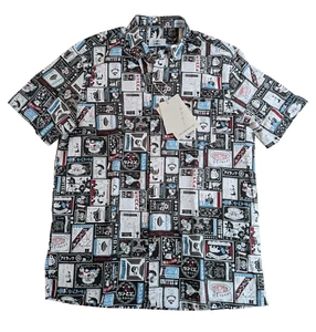 NUEVO CON ETIQUETAS Camisa Hawaiana Pegatinas Revista Japonesa Oromen Para Hombre 100% Algodón Talla M - Imagen 1 de 10