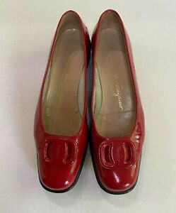 SALVATORE FERRAGAMO Italy Red Patent Leather Logo shoes - 6.5 B