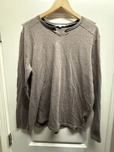 Threads 4 Thought Men’s Jorah Split Neck Brown/Gray Henley Long Sleeve L - Picture 1 of 4