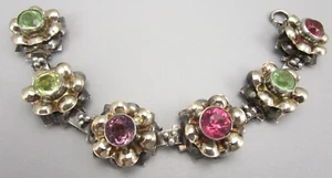 LOVELY VINTAGE 1940'S HOBE STERLING 1/20 14K GF RHINESTONE FLOWER BRACELET - Picture 1 of 7