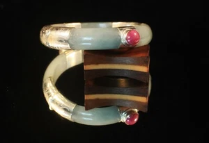 Sterling Silver 925 Natural Jadeite Green Jade Bangle Pink Ruby Handmade AA12 - Picture 1 of 9