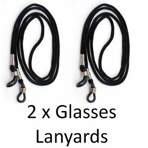 2 X GLASSES BLACK LANYARDS NECK CORD SPECTACLES SUNGLASSES STRAPS SILICON GRIPS 