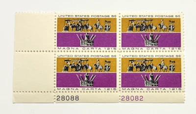 USA Scott #1265 1965 5 Cent Magna Carta Plate Block #28088/28082 - Image 1 of 2