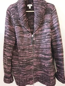 Lands' End Canvas Sz L 42 Shawl Collar Cardigan Sweater Pink Brown Wool Acrylic - Picture 1 of 11