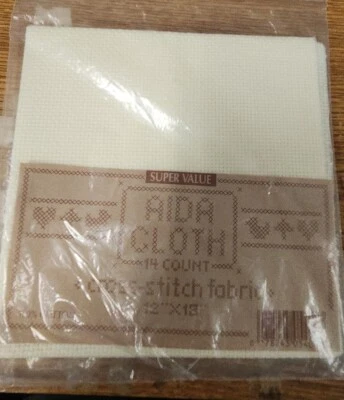AIDA Cloth 14-COUNT Cross Stitch Fabric 12"x18" IVORY Super Value NEW in Package - Image 1 of 2