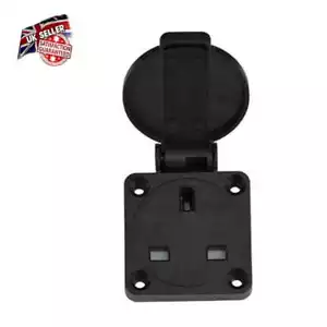 13AMP Black Panel Mount Caravan Camper Socket Connector 230V IP54 UK Mains - Picture 1 of 6