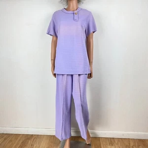 Vintage 60er Lavendel 2-Teiler Tunika Top weites Bein Hose groß Strick bescheiden Freizeit - Bild 1 von 9