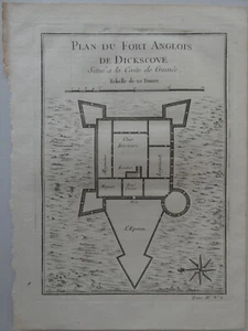 Gravure XVIIIe vers 1750 plan fort anglois de dickscove cote de Guinée, * - Bild 1 von 1