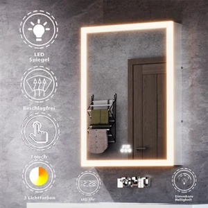 Spiegelschrank Bad mit Beleuchtung Badspiegel LED Dimmbar mit Uhr Beschlagfrei - Bild 1 von 12