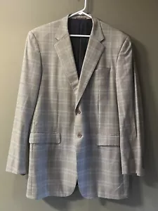 Mens Wool Glen Check Plaid Tan 2 Button Sport Coat 48L Loro Piana 120s Business - Picture 1 of 15