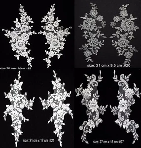 2 Silber Kordel Spitze Applikation Hochzeit Aufnähen Motive 5 Designs Farben: M Creme  - Bild 1 von 8