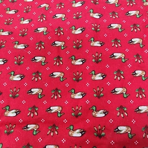 Cranston Fabrics VIP Mallard Duck Cat Tail Plant Print Red 1 yard Quilting Craft - Picture 1 of 6