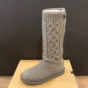 Stivali alti al ginocchio UGG donna classici cardiati lavorati a maglia grigi stivali piatti 9 NUOVI - Foto 1 di 5