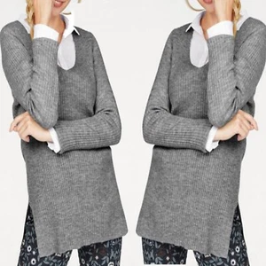 Basic Long PULLOVER m.Schlitzen Gr.42 XL GRAU Silber Strickpullover Knit PULLI  - Bild 1 von 2