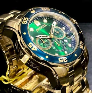 Invicta Mens Pro Diver Scuba Chronograph Green Dial 18Kt Gold Plated Watch 0075 - Picture 1 of 12